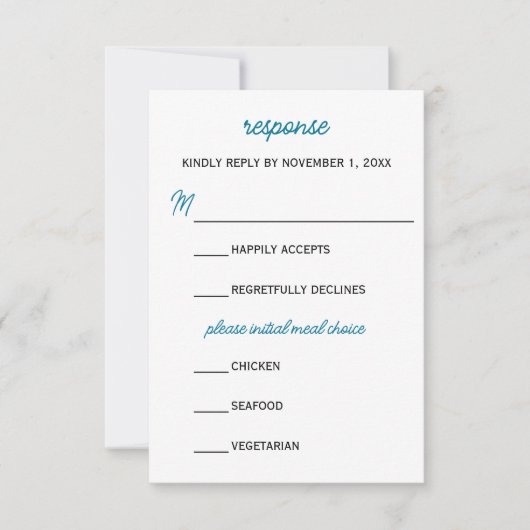 Minimalistische Blue Snow Wedding RSVP-Kaart RSVP Kaartje (Voorkant)