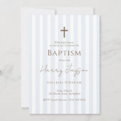Minimalistische Blue Stripe Cross doop uitnodiging (Voorkant)