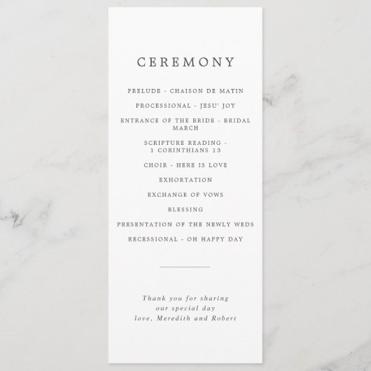 Minimalistische Blue Thistle bruiloft Programmakaart (Achterkant)