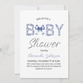 Minimalistische Blue Toile de Jouy en Bow Baby sho Kaart (Voorkant)