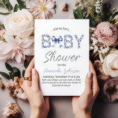 Minimalistische Blue Toile de Jouy en Bow Baby sho Kaart