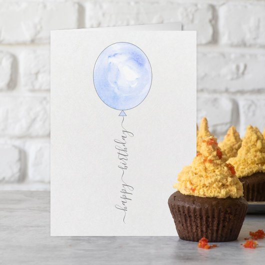 Minimalistische Blue Waterverf Balloon Happy Birth Kaart