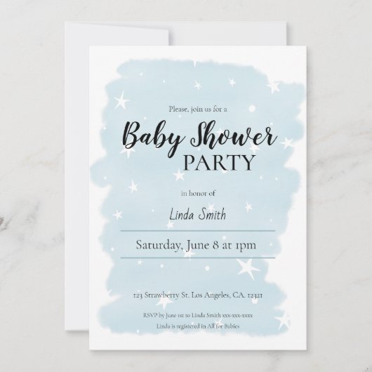 Minimalistische Blue Waterverf Boy Baby shower Kaart (Voorkant)