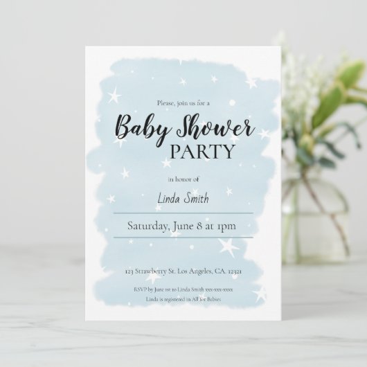 Minimalistische Blue Waterverf Boy Baby shower Kaart (Staand voorkant)