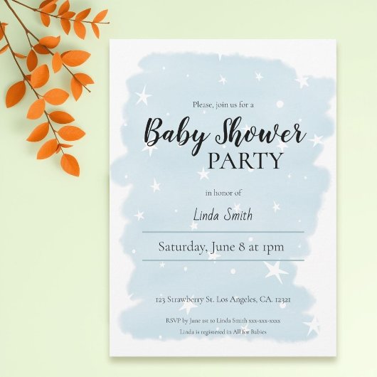 Minimalistische Blue Waterverf Boy Baby shower Kaart