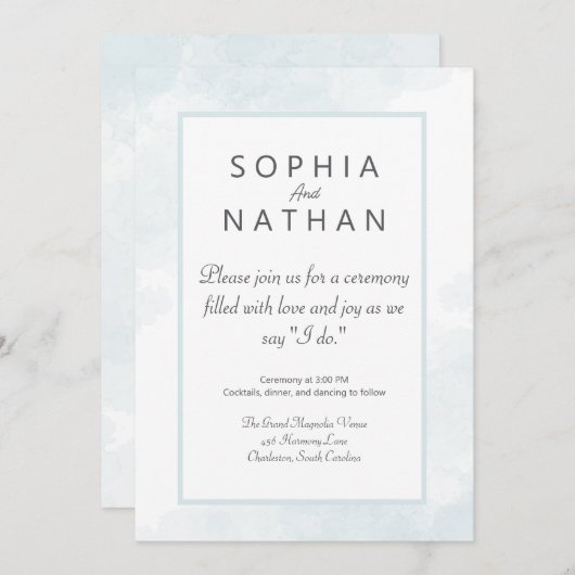 Minimalistische Blue Waterverf huwelijksuitnodigin Kaart (Voorkant / Achterkant)