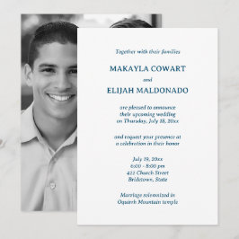 Minimalistische Blue & White Temple huwelijksrecep Kaart