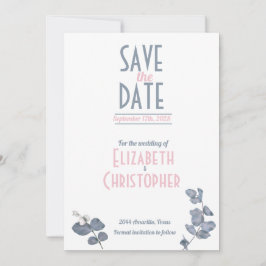 Minimalistische Blush Blauw Roze Bloemen Bruiloft Save The Date