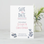 Minimalistische Blush Blauw Roze Bloemen Bruiloft Save The Date (Staand voorkant)