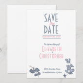 Minimalistische Blush Blauw Roze Bloemen Bruiloft Save The Date (Voorkant / Achterkant)