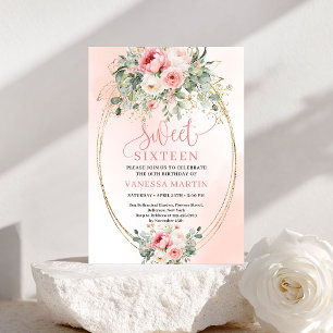 Minimalistische Blush Bloem Gouden Sweet Sixteen U Kaart