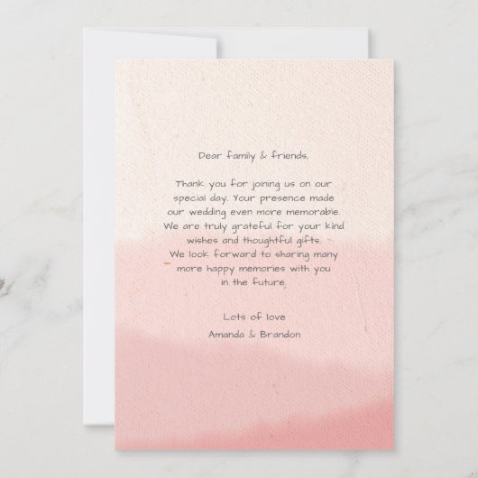 Minimalistische Blush & Bloom Bold Script Fotobrui Bedankkaart (Achterkant)