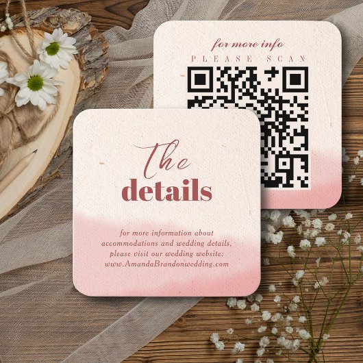 Minimalistische Blush Bloom Bold Script QR Code We Informatiekaartje