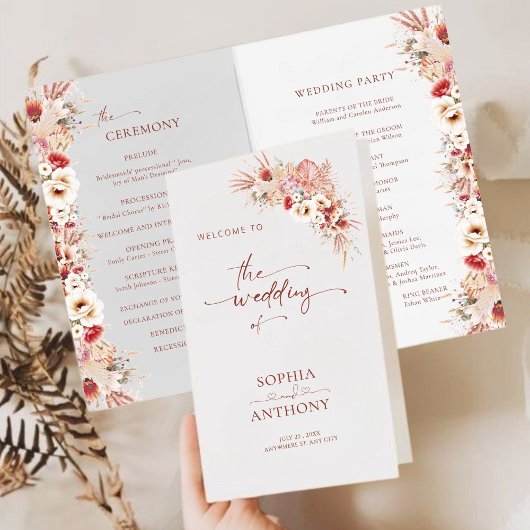 Minimalistische Blush Boho Wedding Program Kaart