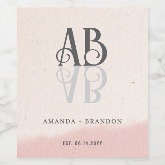 Minimalistische Blush & Bold Script Monogram bruil Wijn Etiket (Enkel label)