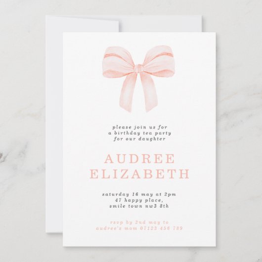 Minimalistische Blush Coquette Bow Meisjes Verjaar Kaart (Voorkant)