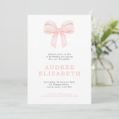 Minimalistische Blush Coquette Bow Meisjes Verjaar Kaart (Staand voorkant)