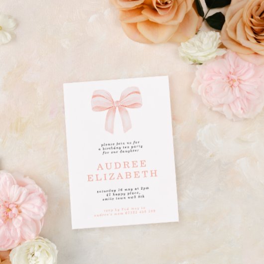 Minimalistische Blush Coquette Bow Meisjes Verjaar Kaart