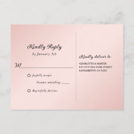 Minimalistische Blush en Black Wedding RSVP-Briefk Uitnodiging Briefkaart