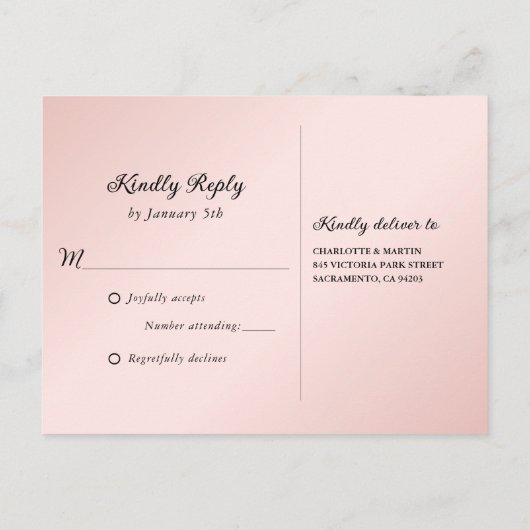 Minimalistische Blush en Black Wedding RSVP-Briefk Uitnodiging Briefkaart (Achterkant)