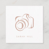 Minimalistische Blush en Witte Fotocamera QR Code Vierkante Visitekaartje (Voorkant)