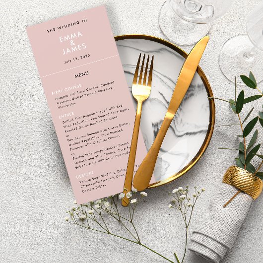 Minimalistische Blush-omgekeerde trouwkaart | QR | Menu