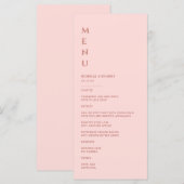 Minimalistische Blush Pink Bruiloft Menu (Voorkant / Achterkant)