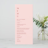 Minimalistische Blush Pink Bruiloft Menu (Staand voorkant)
