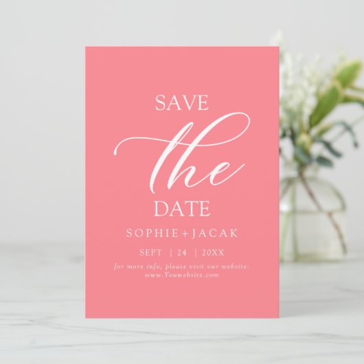 Minimalistische Blush Pink Elegant Save the Date Kaart (Staand voorkant)