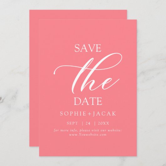 Minimalistische Blush Pink Elegant Save the Date Kaart (Voorkant / Achterkant)