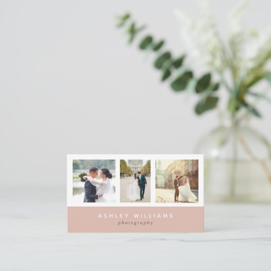 Minimalistische Blush Pink fotocollage fotograaf Visitekaartje (Staand voorkant)