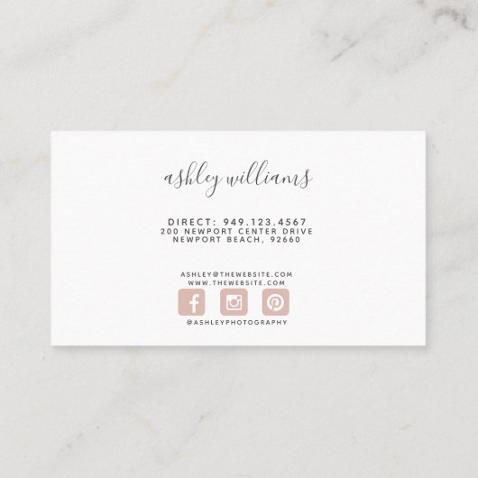 Minimalistische Blush Pink fotocollage fotograaf Visitekaartje (Achterkant)