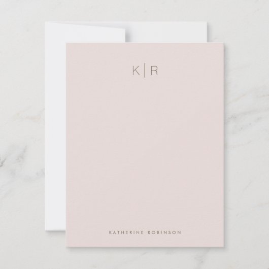 Minimalistische Blush Pink Monogram Note Kaart Notitiekaartje (Voorkant)