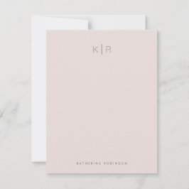 Minimalistische Blush Pink Monogram Note Kaart Notitiekaartje
