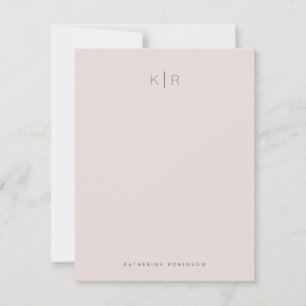 Minimalistische Blush Pink Monogram Note Kaart Notitiekaartje
