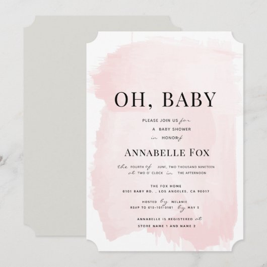 Minimalistische Blush Pink Waterverf Baby shower Kaart (Voorkant / Achterkant)