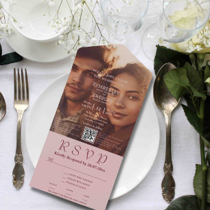 Minimalistische Blush Roze Bourgondische Tekst Fot All In One Uitnodiging