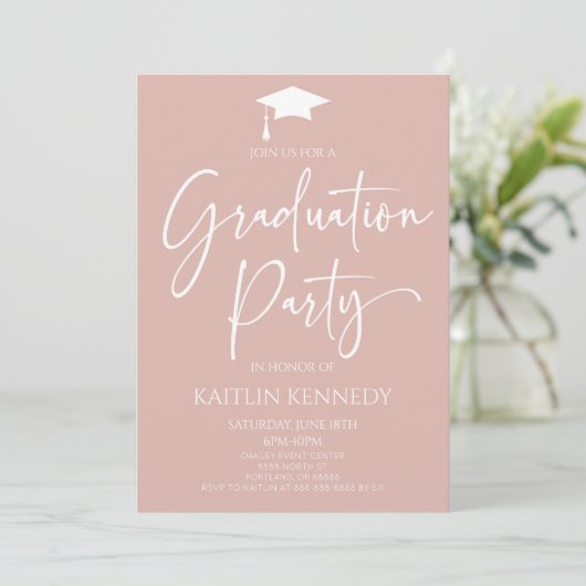 Minimalistische Blush Roze Elegant Graduation Part Kaart (Staand voorkant)