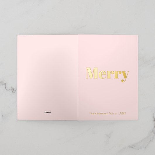 Minimalistische Blush Roze & Goud Vrolijk Kerstfee Folie Wenskaart (Buiten Laag)