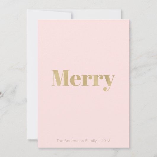 Minimalistische Blush Roze & Goud Vrolijke Kerst K Feestdagenkaart (Voorkant)