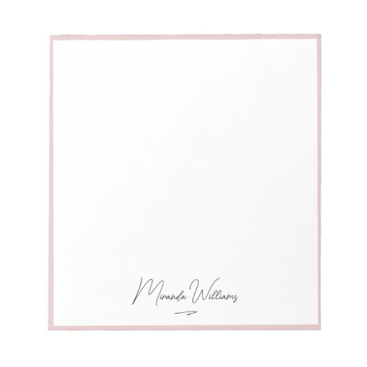 Minimalistische Blush Roze Handgeschreven Aangepas Notitieblok (Voorkant)