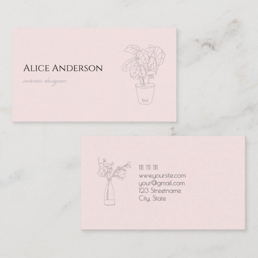 Minimalistische Blush Roze Interieur Designer Visitekaartje (Voorkant / Achterkant)