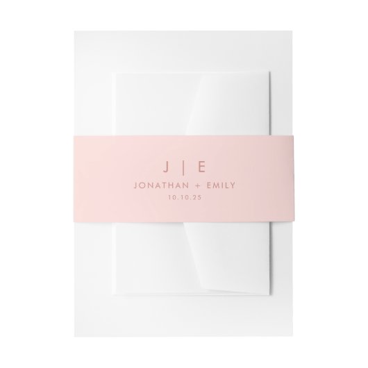 Minimalistische Blush Roze Monogram Bruiloft Uitnodigingen Wikkel (Voorkant Voorbeeld)