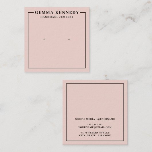 Minimalistische Blush Roze Oorbel Display Kaart Vierkante Visitekaartje (Voorkant / Achterkant)