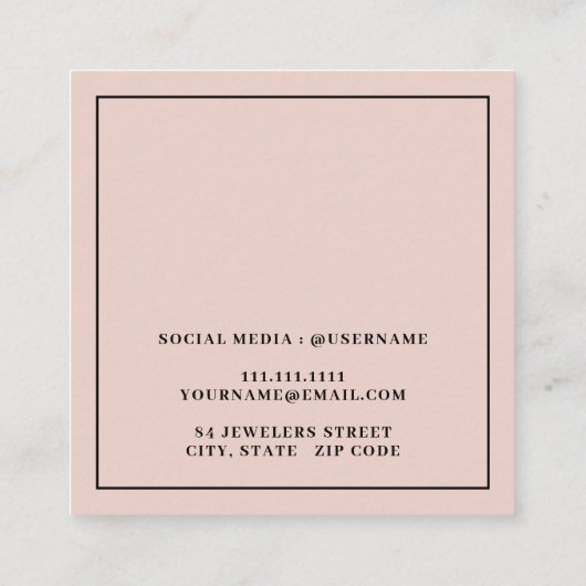 Minimalistische Blush Roze Oorbel Display Kaart Vierkante Visitekaartje (Achterkant)