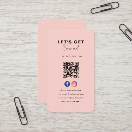 Minimalistische Blush Roze QR Code Verbind met ons Visitekaartje (Voorkant / Achterkant in situ)