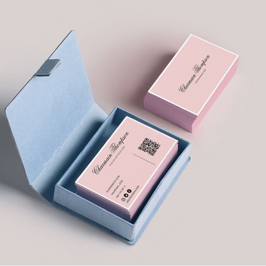 Minimalistische Blush Roze QR Code Visitekaartje