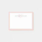 Minimalistische Blush Roze Script Twee Rand Monogr Post-it® Notes (Voorkant)