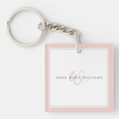 Minimalistische Blush Roze Script Twee Rand Monogr Sleutelhanger (Voorkant)