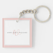 Minimalistische Blush Roze Script Twee Rand Monogr Sleutelhanger (Achterkant)